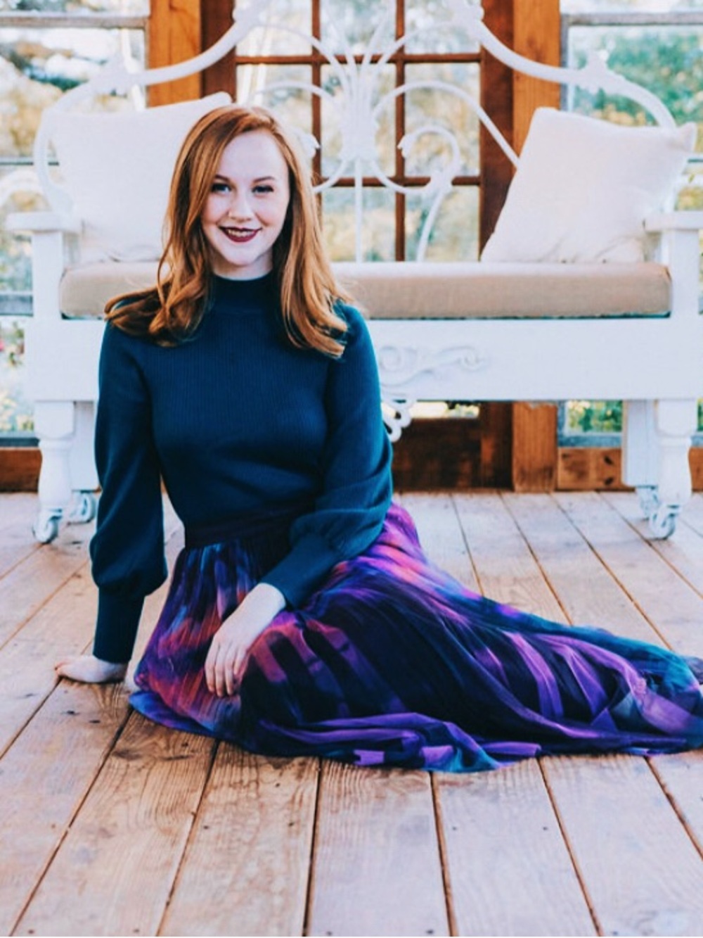 Pleated A-Line Midi Skirt in Multi Purple Floral Print
